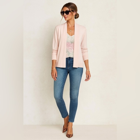 Ted Baker Pink Floral Back Cardigan Open Front Lightweight Sweater Size 1 - Picture 1 of 15